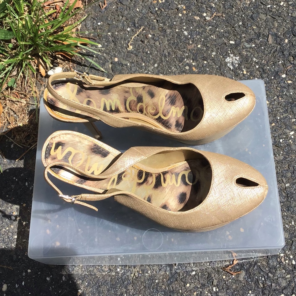 Sam Edelman gold beige pump wedge high heels size9